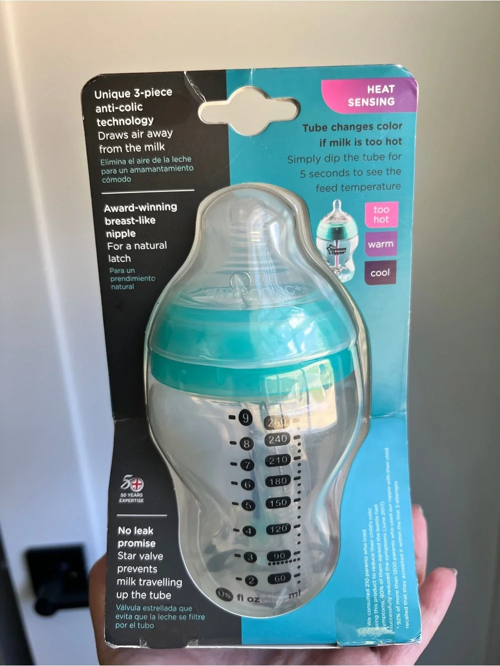 NEW Tommee Tippee Advanced Anti-Colic Baby Bottle 9oz Heat Sensing 🍼✨